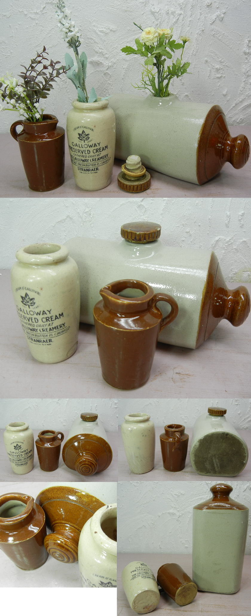 C5491 イングリッシュアンティーク陶器ボトル（花器）3本セット